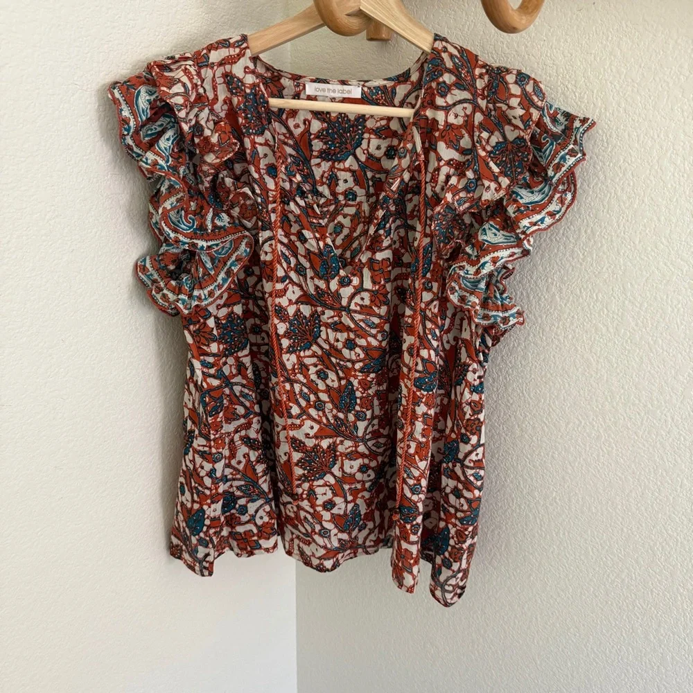 Anthropologie Love The Label Vineyard Ruffled Blouse Mabel Rust bohemian - Picture 4 of 10